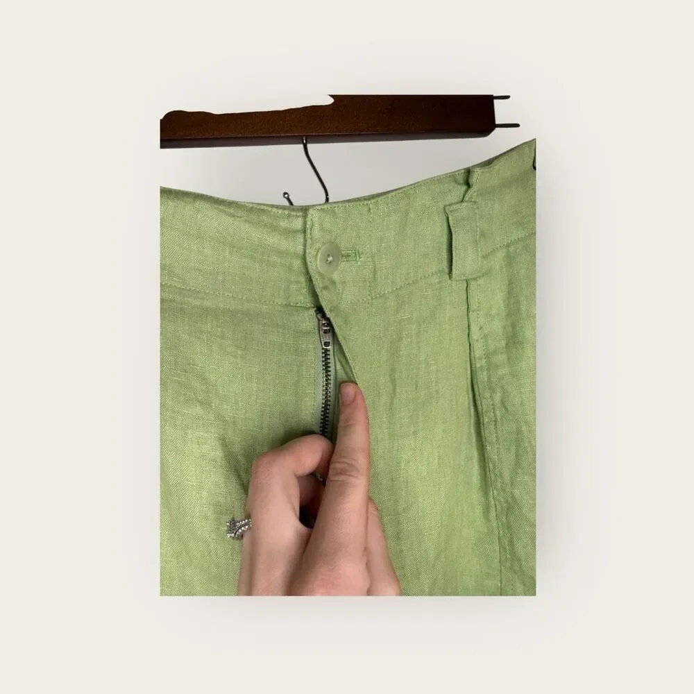 Madewell 100% Linen Green Pintuck‎ Shorts Size 8